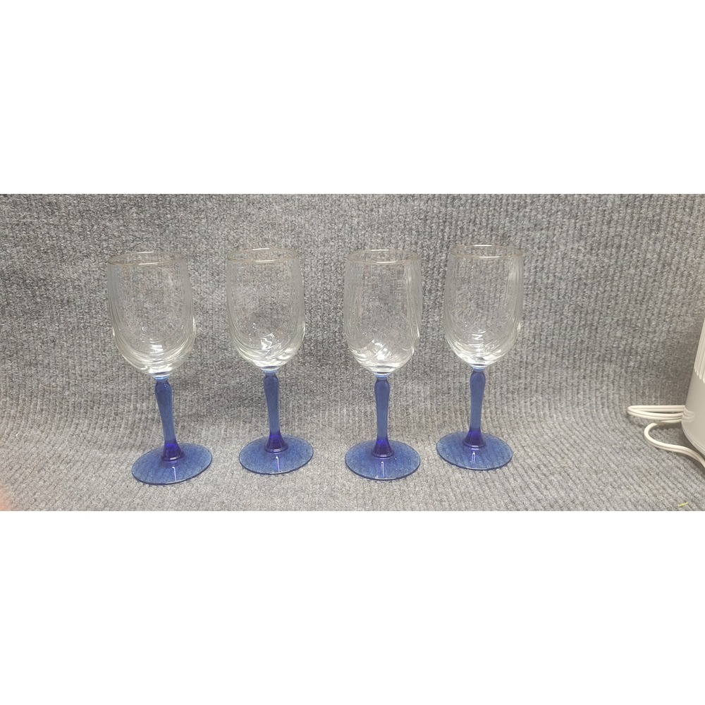Vintage Lenox Cobalt Blue Stem Wine Glasses Gold Rim Optic Swirl Set of‎ 4  8.5"